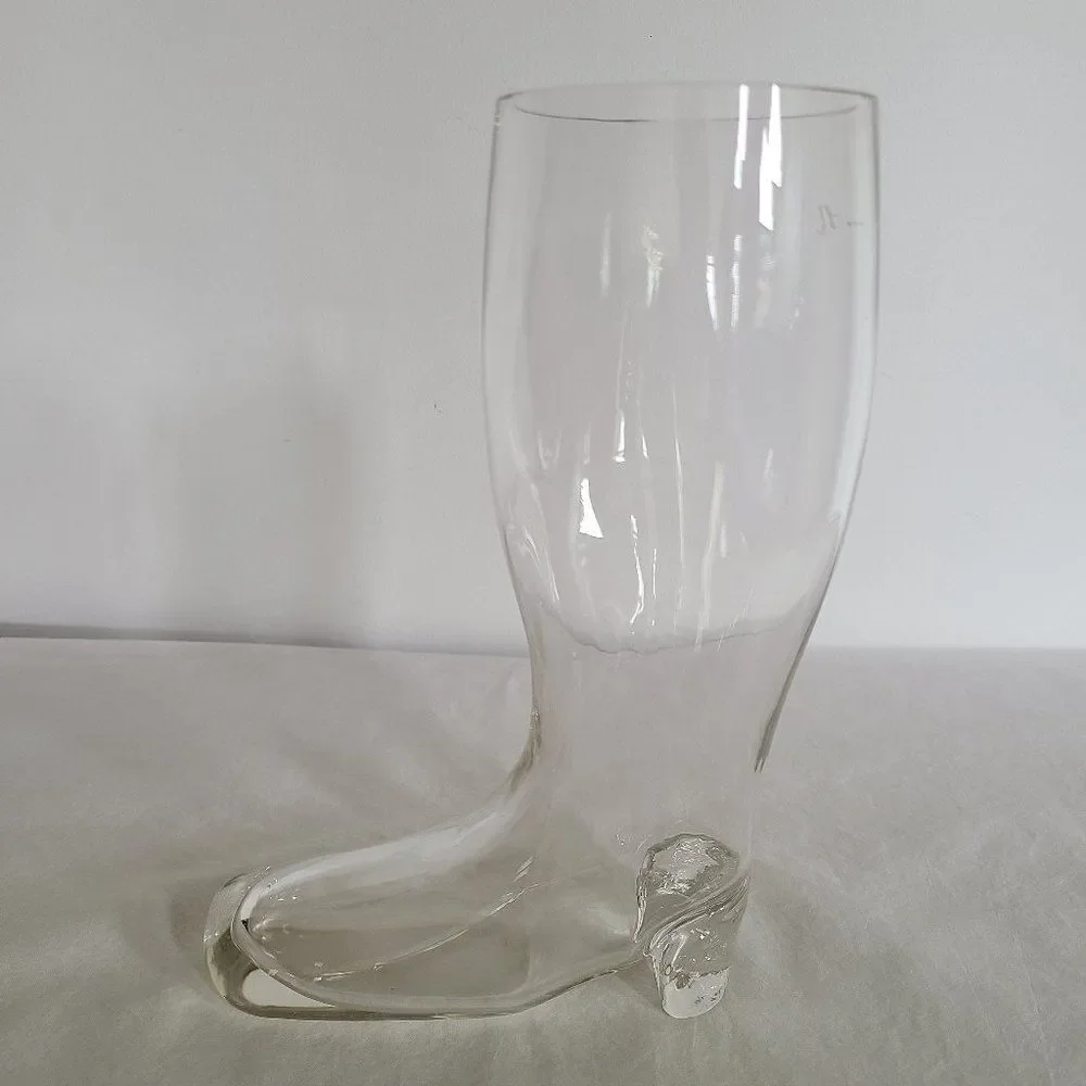 Vintage Large Handblown European Two Pint Clear Glass Beer Boot Drinking Glass